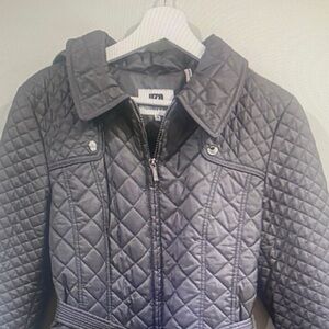 Laundry by Design Quilted Belted Coat Women’s M Gray Hooded Jacket Warm